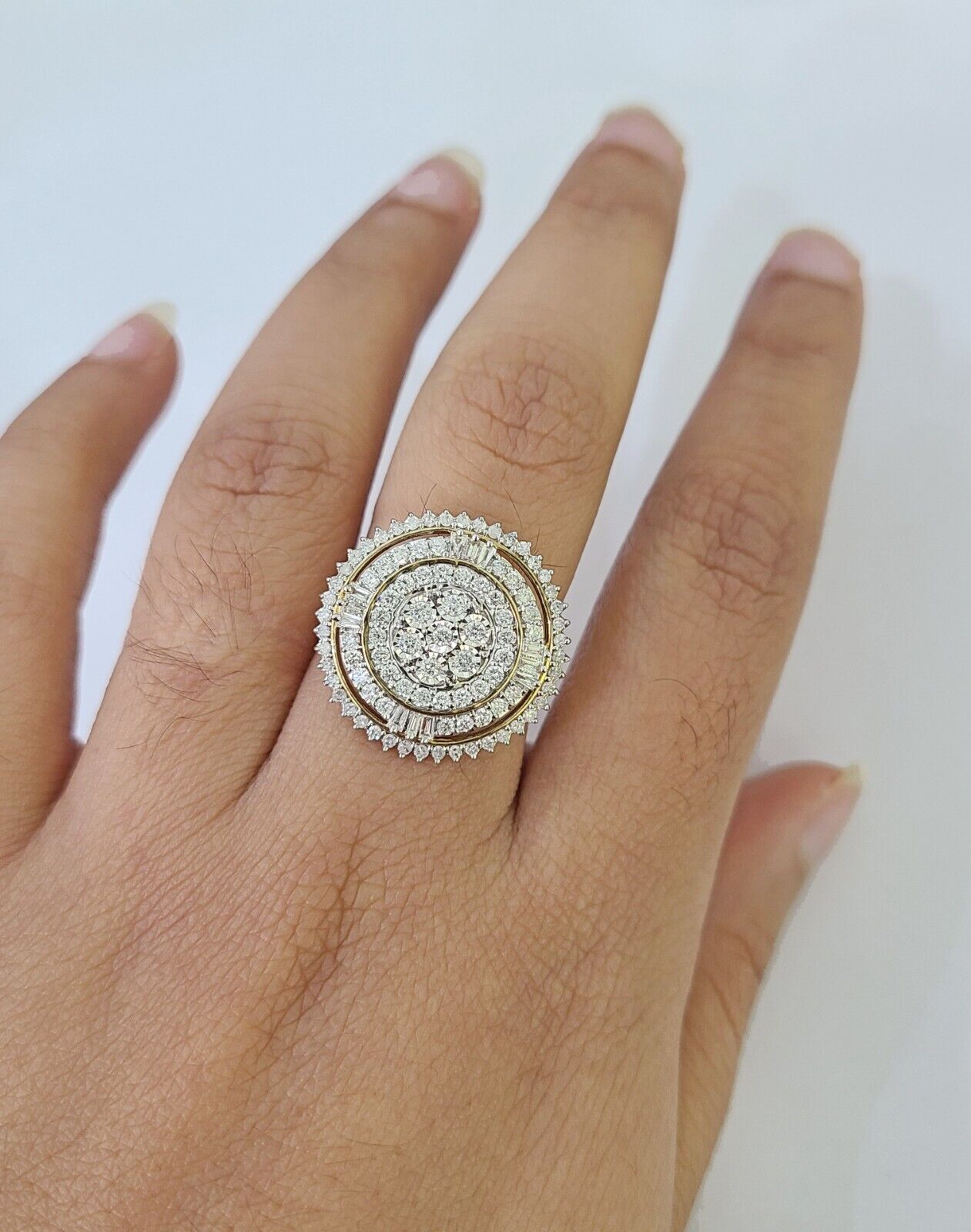 Real 10k Diamond Ladies Ring Circular Yellow Gold Women Casual Genuine - GoldenlinQ